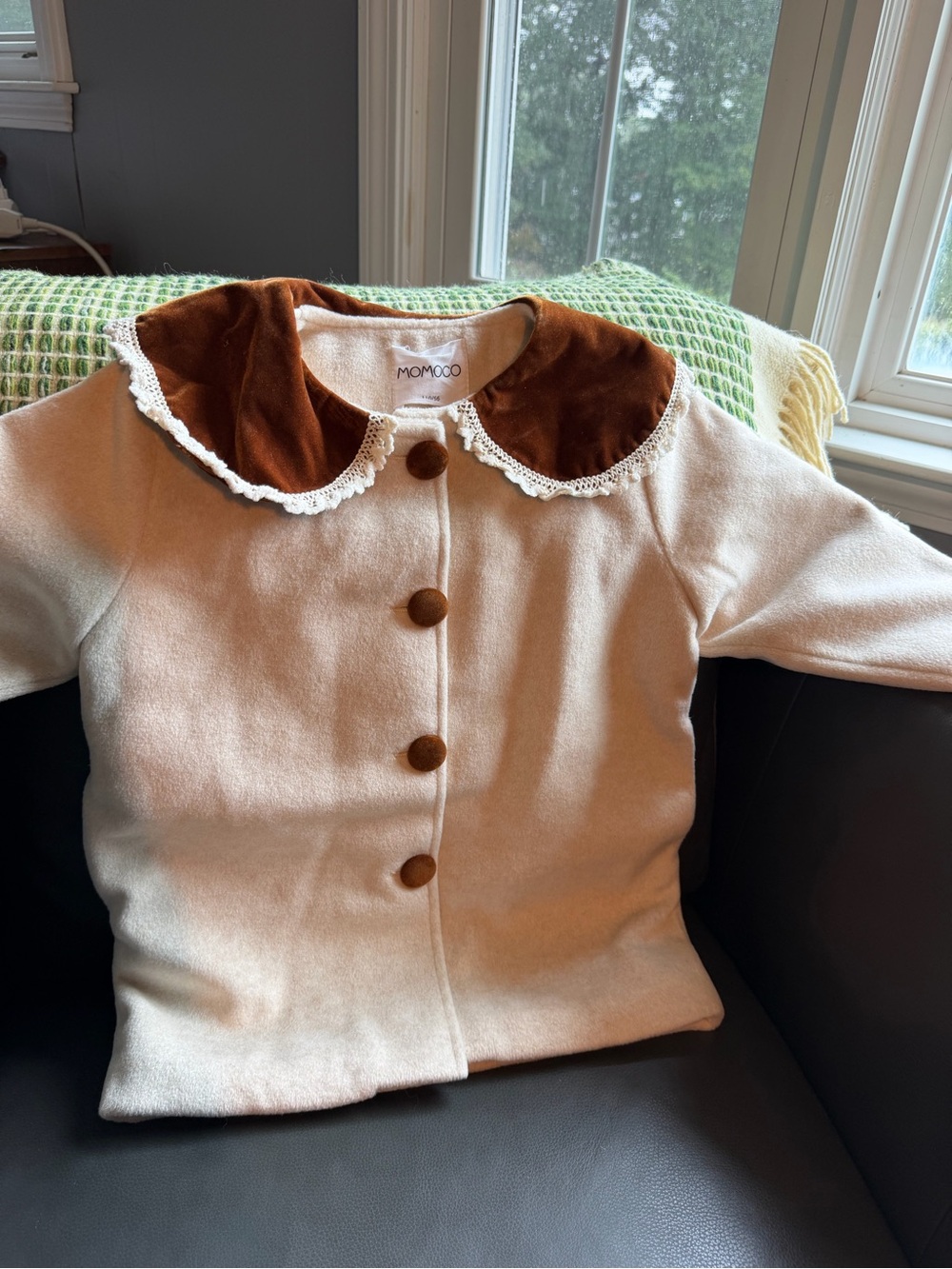 NWOT Cream Kids Coat with Brown Velvet Collar